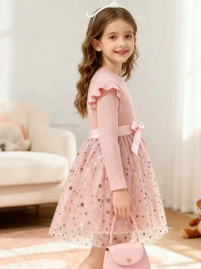 Рожеве ошатне плаття для дівчинки "Зірочки", фото 1