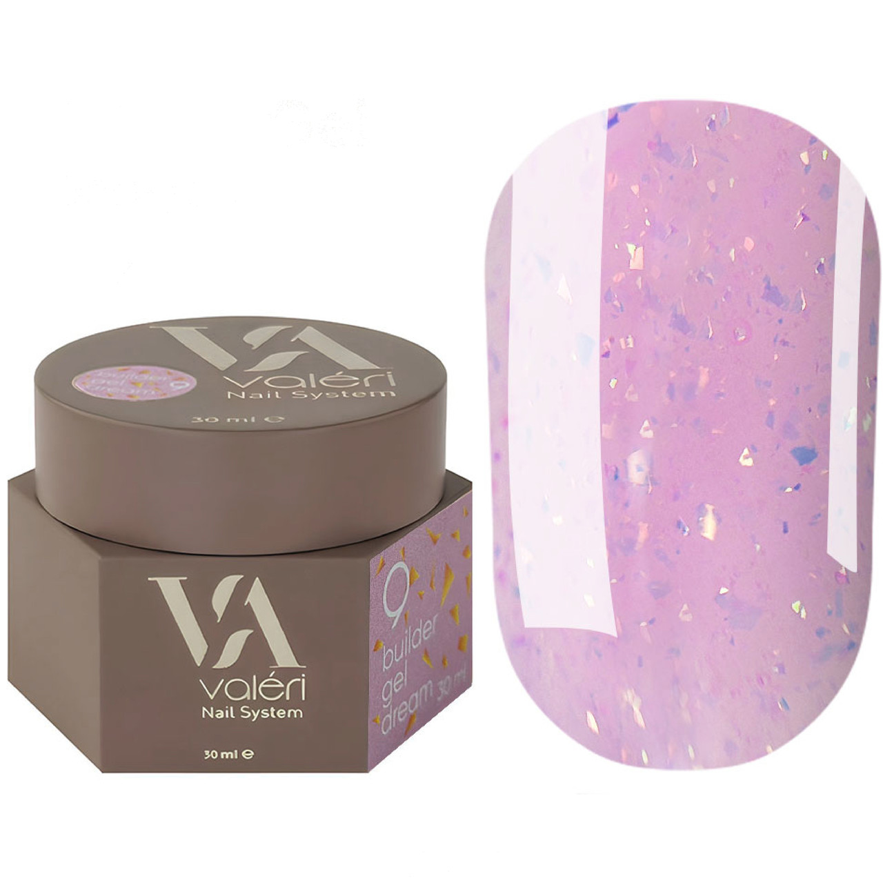 Гель для нарощування Valeri Dream Builder Gel, 30 мл No009, лавандово-рожевий з блискітками, фото 1
