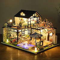 Ляльковий будиночок конструктор з LED-підсвіткою для творчості та рукоділля з садом і звуковими ефектами BROWN