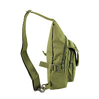 Тактичний рюкзак на одне плече для активного відпочинку та подорожей водовідштовхувальний компактний зелений BROWN