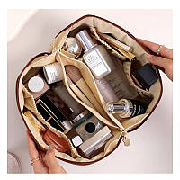 Косметичка органайзер для женщин из искусственной кожи коричневая для хранения косметики и мелочей BROWN