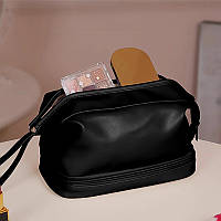 Косметичка органайзер дорожная для женщин черная с двумя отделениями и надежной молнией BROWN