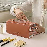 Косметичка органайзер для жінок дорожня б'юті кейс коричнева з прозорими секціями для зберігання косметики BROWN