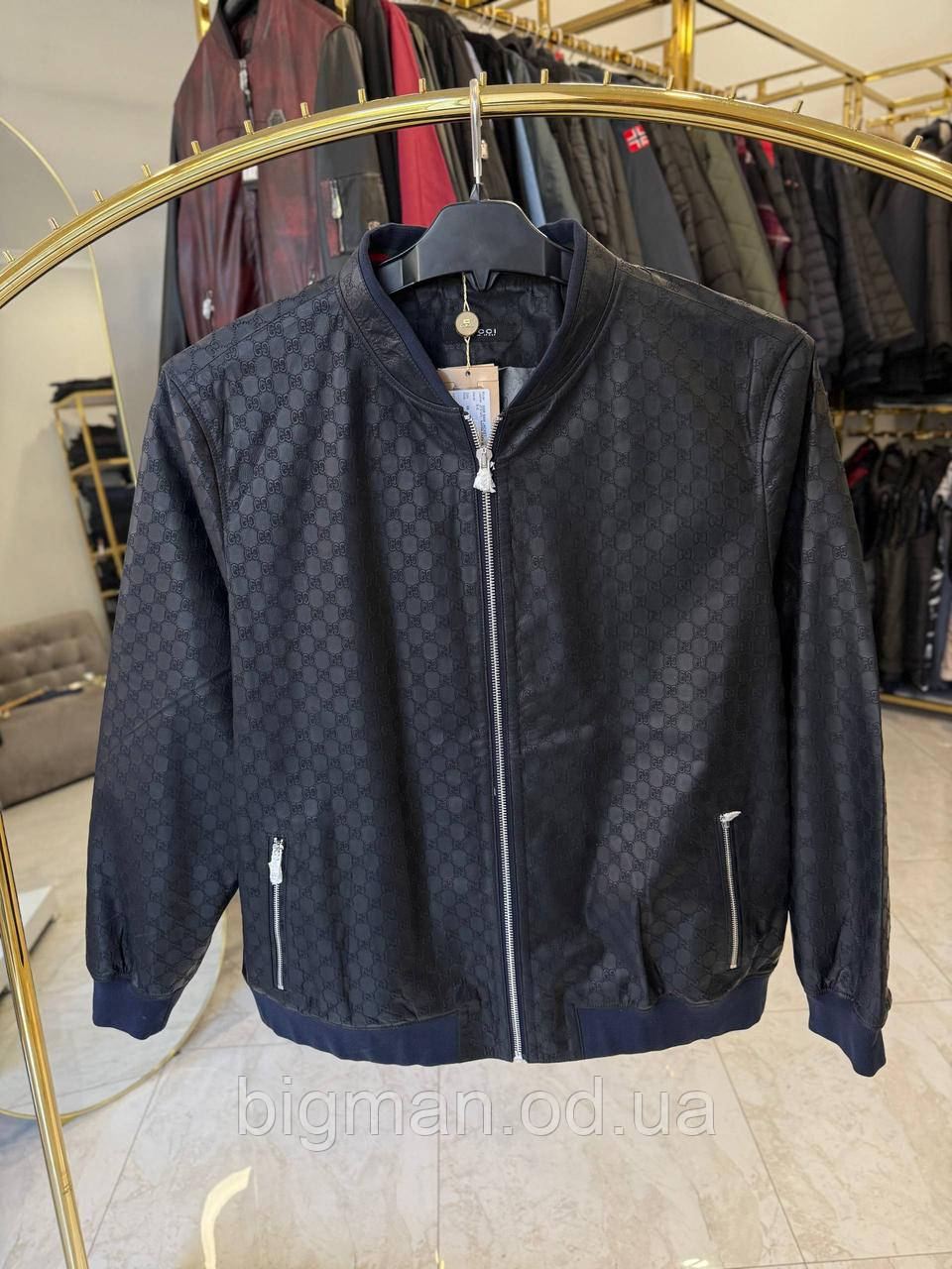 Чоловіча шкіряна куртка 3098 батал 70р темно-синя