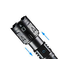 Фонарик светодиодный ручной мощный для туристов и автомобилистов с оптическим зумом 2000 лм BROWN