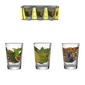 Набір скляних склянок Helios декор фрукти Квіткова Симфонія 190мл 6шт 8259/1