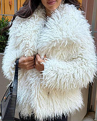 Тепла коротка жіноча шуба з екохутра альпака із фактурним ворсом Gmk2787