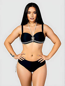 Гарний купальник з брошкою Sisianna 58808-2 чорний на 50 52 54 56 58 розмір