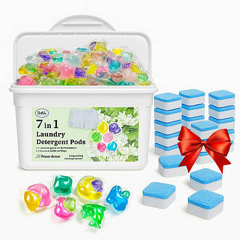 Капсули для прання 7в1 + Подарунок Засіб для очищення пральних машин / Гель капсули для прання / Набір капсул для прання