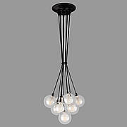 Підвісна чорна люстра "Пучок" з прозоро-білими плафонами на 9 ламп (61-P100F-9 BK+CLWH)