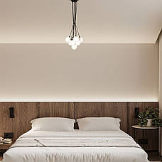 Підвісна чорна люстра "Пучок" з білими плафонами на 9 ламп (61-P100F-9 BK+WH), фото 2