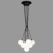 Підвісна чорна люстра "Пучок" з білими плафонами на 9 ламп (61-P100F-9 BK+WH)