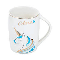 Чашка порцелянова з малюнком єдинорога 400 мл Aura Блакитна HP7187BL