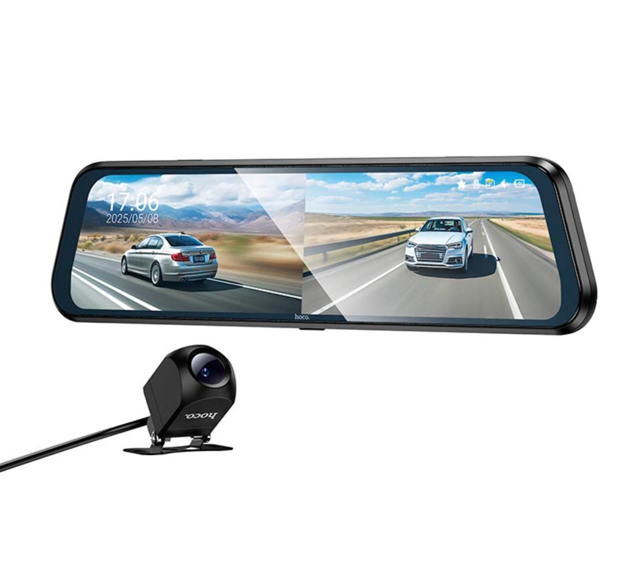 Дзеркало-відеореєстратор HOCO DV16 9.66" сенсорний дисплей, Full HD, передня + задня камера, фото 1