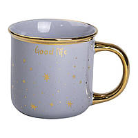 Чашка фарфоровая с золотым ободком и позолоченной ручкой 320 (мл) Good life Серая RX-N231506G