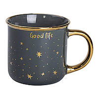 Чашка фарфоровая с золотым ободком и позолоченной ручкой 320 (мл) Good life Зеленая RX-N231506GR