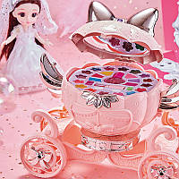 Набір дитячої косметики для дівчаток у формі карети з органайзером і дзеркалом для творчості та гри BROWN