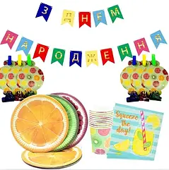 Святковий набір для кенді-бару "Соковиті фрукти" з картонною гірляндою