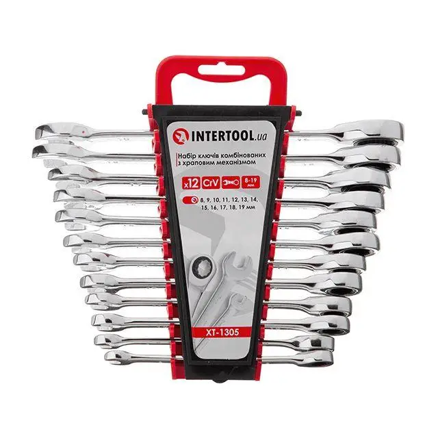 Набор ключей рожково-накидных с трещоткой 8–19 мм (11 шт) (ХТ-1304) (Intertool), фото 1