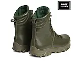 Тактичні військові утеплені шкіряні берці хакі. Берци якісні армійські зручні легкі для ЗСУ зеленого кольору, фото 3