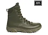 Тактичні військові утеплені шкіряні берці хакі. Берци якісні армійські зручні легкі для ЗСУ зеленого кольору, фото 2
