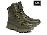 Тактичні військові утеплені шкіряні берці хакі. Берци якісні армійські зручні легкі для ЗСУ зеленого кольору, фото 4