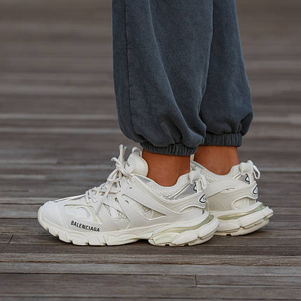 Жіночі кросівки Balenciaga Track White Баленсіага Трек білі шкіра текстиль масивна підошва демісезон унісекс, фото 1
