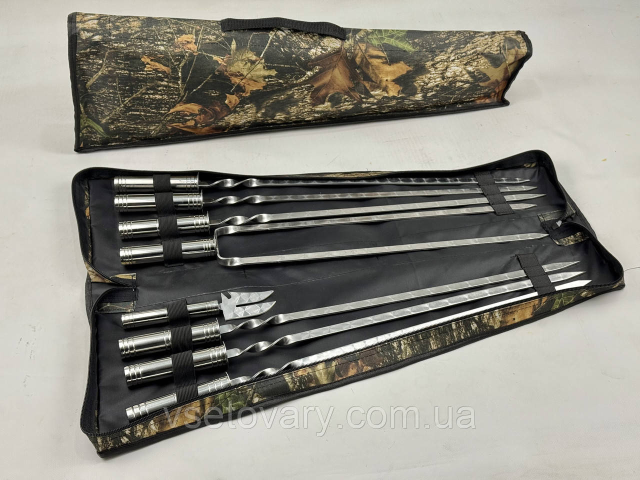 Набір шампурів в чохлі СРІБЛО, (6 штук, подвійний шампур, вилка-ніж для зняття + чохол), фото 1