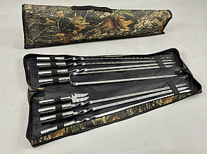 Набір шампурів в чохлі СРІБЛО, (6 штук, подвійний шампур, вилка-ніж для зняття + чохол)