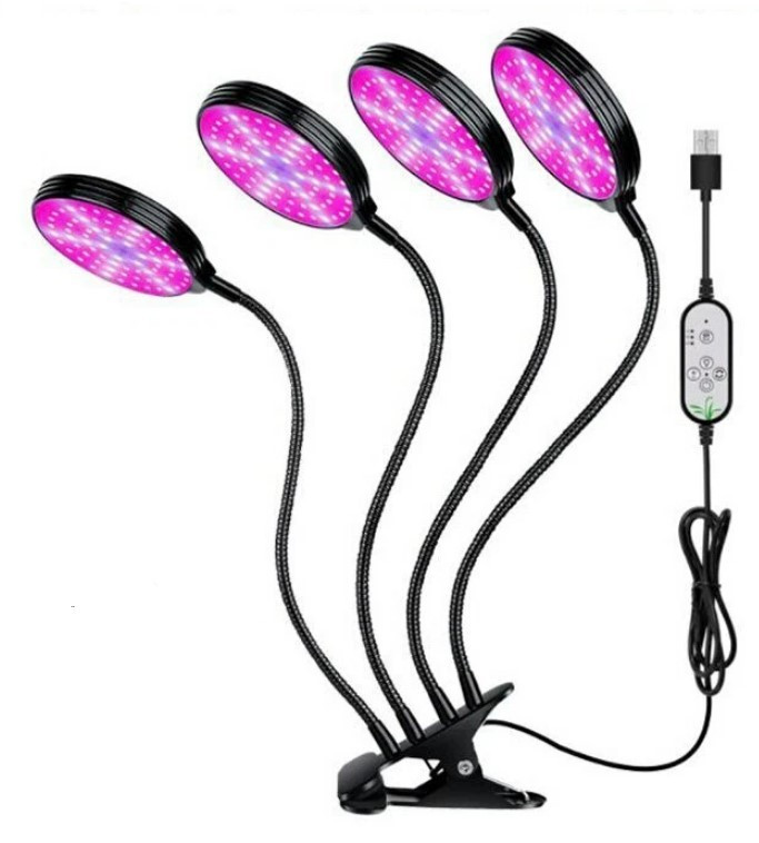 Професійна LED-фітолампа для розсади та кімнатних рослин 4 лампи повний спектр таймер, фото 1