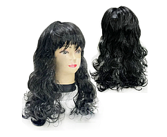 Перука штучна з хвилястим волоссям і чубчиком 50 см чорний