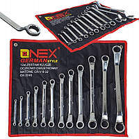 Набір вигнутих комбінованих гайкових ключів OX-3245, 12 шт, 6 32 мм, Cr-V сталь у чохлі