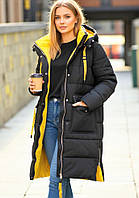 Зимова жіноча  чорна куртка-пальто довга