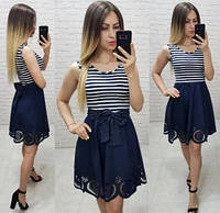 Комбинированное летнее платье в морском стиле, арт. 170, синяя полоска Размер: 42