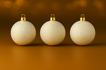 Набір ялинкових куль «Золоті крапельки» Ø6 см / Ø8 см, 6 шт, білі глянцеві з блискітками, новорічні прикраси з пластику 8