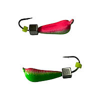 Блешня Вольфрамова "Латишка" Грушка - З кубиком срібло - Ø3,3мм - 0,7г - Зелено-червоний - Kumho №16 - Латвія (МК1036)