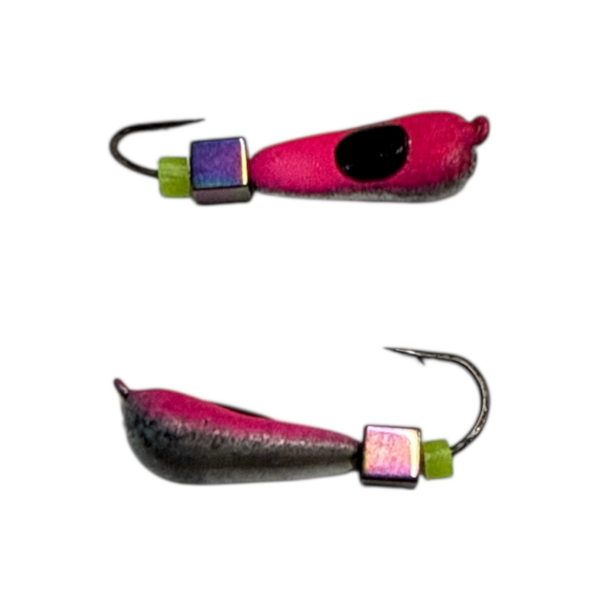 Блешня Вольфрамова "Латишка" Грушка - З кубиком хамелеон - Ø3,3мм - 0,7г - Срібло-червоний - Kumho №14 - Латвія (МК1063)