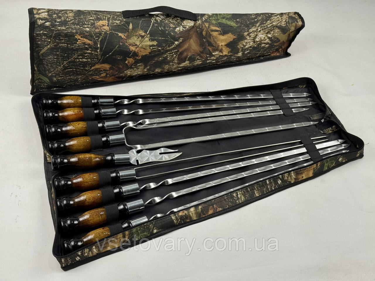 Набір шампурів в чохлі ПРЕМІУМ, (6 штук, подвійний шампур, овочевий шампур, вилка-ніж для зняття), фото 1