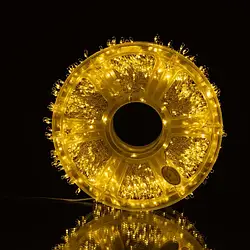 Гірлянда Роса 50 м 1500 LED, тепле біле світло, прозорий провід, 220В (з пультом, на котушці)