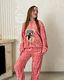 Махрова жіноча піжама з ведмедиком рожева універсальний розмір S–M, фото 5