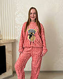 Махрова жіноча піжама з ведмедиком рожева універсальний розмір S–M, фото 4