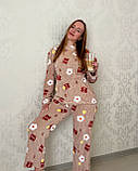 Махрова жіноча піжама коричневого кольору з ведмедиками, універсальний розмір S–M, фото 3