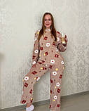 Махрова жіноча піжама коричневого кольору з ведмедиками, універсальний розмір S–M, фото 5