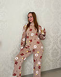 Махрова жіноча піжама коричневого кольору з ведмедиками, універсальний розмір S–M, фото 7
