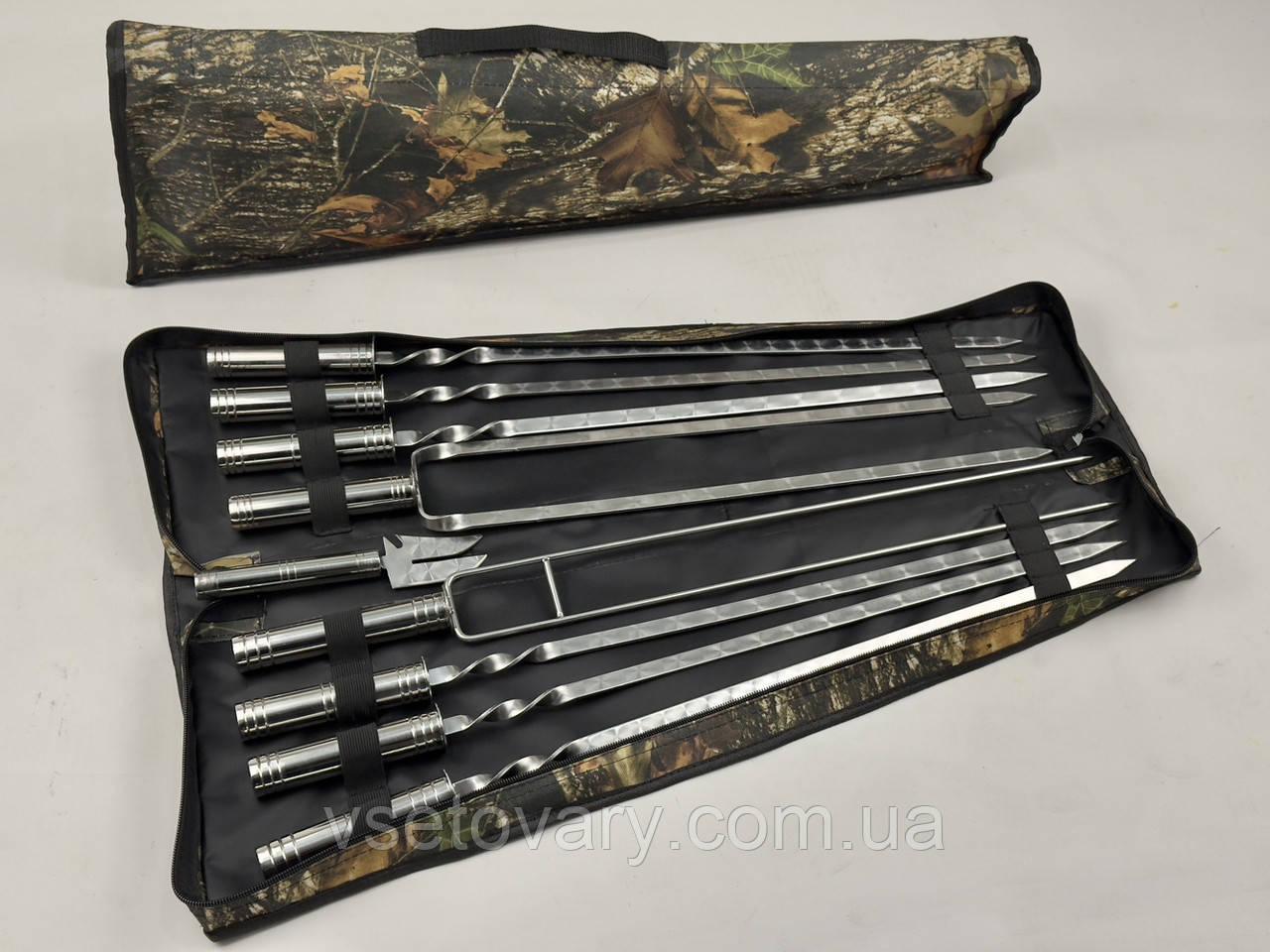 Набір шампурів в чохлі СРІБЛО, (6 штук, подвійний шампур, овочевий шампур, вилка-ніж для зняття), фото 1
