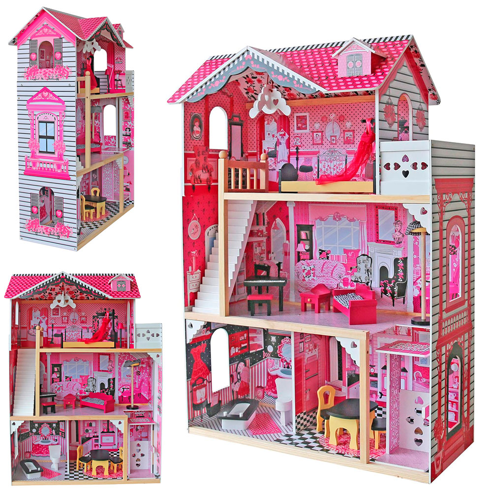Ляльковий Будиночок дерев'яний з меблями 3 поверхи, висота 121 см MD 0158, фото 1