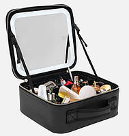 Органайзер косметичка шкіряна з дзеркалом LED Чорний