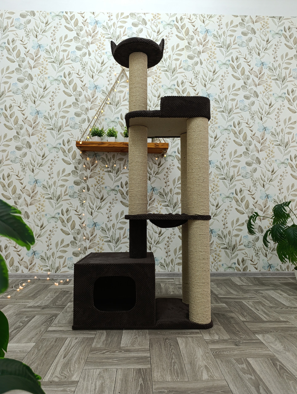 Ігровий комплекс кігтеточка с домівкою та лежанками 145*70*40 см, фото 1