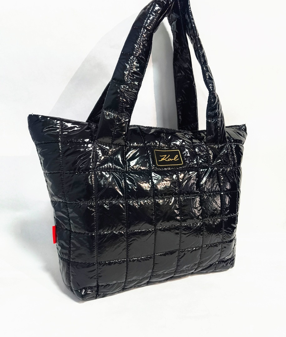 Модна сумка жіноча болоньєва лакова 44*30см черна (200-613), фото 1