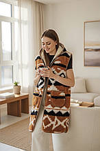 Безрукавка подовжена на овчині з капюшоном 955